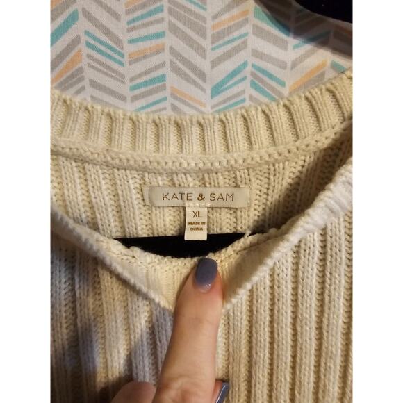 NWOT Kate and Sam Women Ivory Pullover Sweater XL Ribbed Fringe - Picture 5 of 8